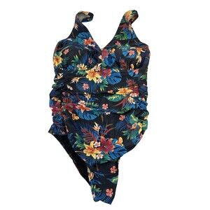 Aqua Eve One Piece Swimsuit Multicolored Floral Ruched Adjustable Womens Plus 22